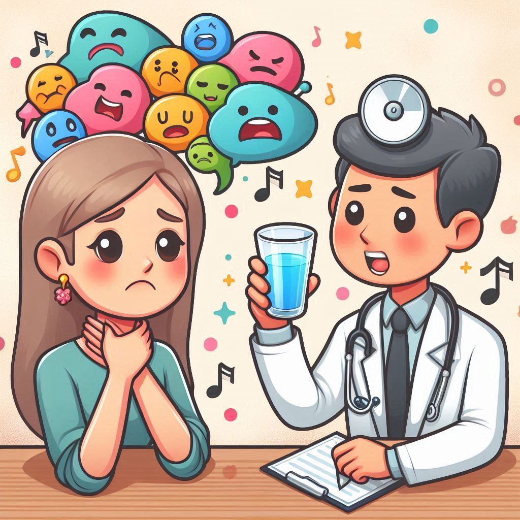 후두염 증상 때문에 진료 받고 있는 모습