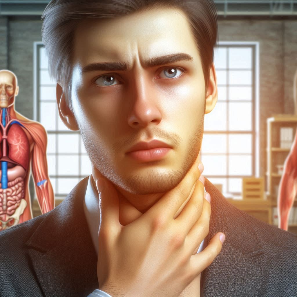 목 안에 이물감 때문에 불편해 하는 모습