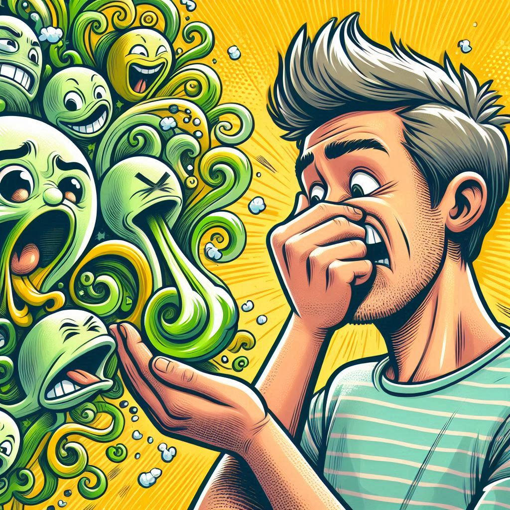 입냄새의 원인 때문에 힘들어하는 모습